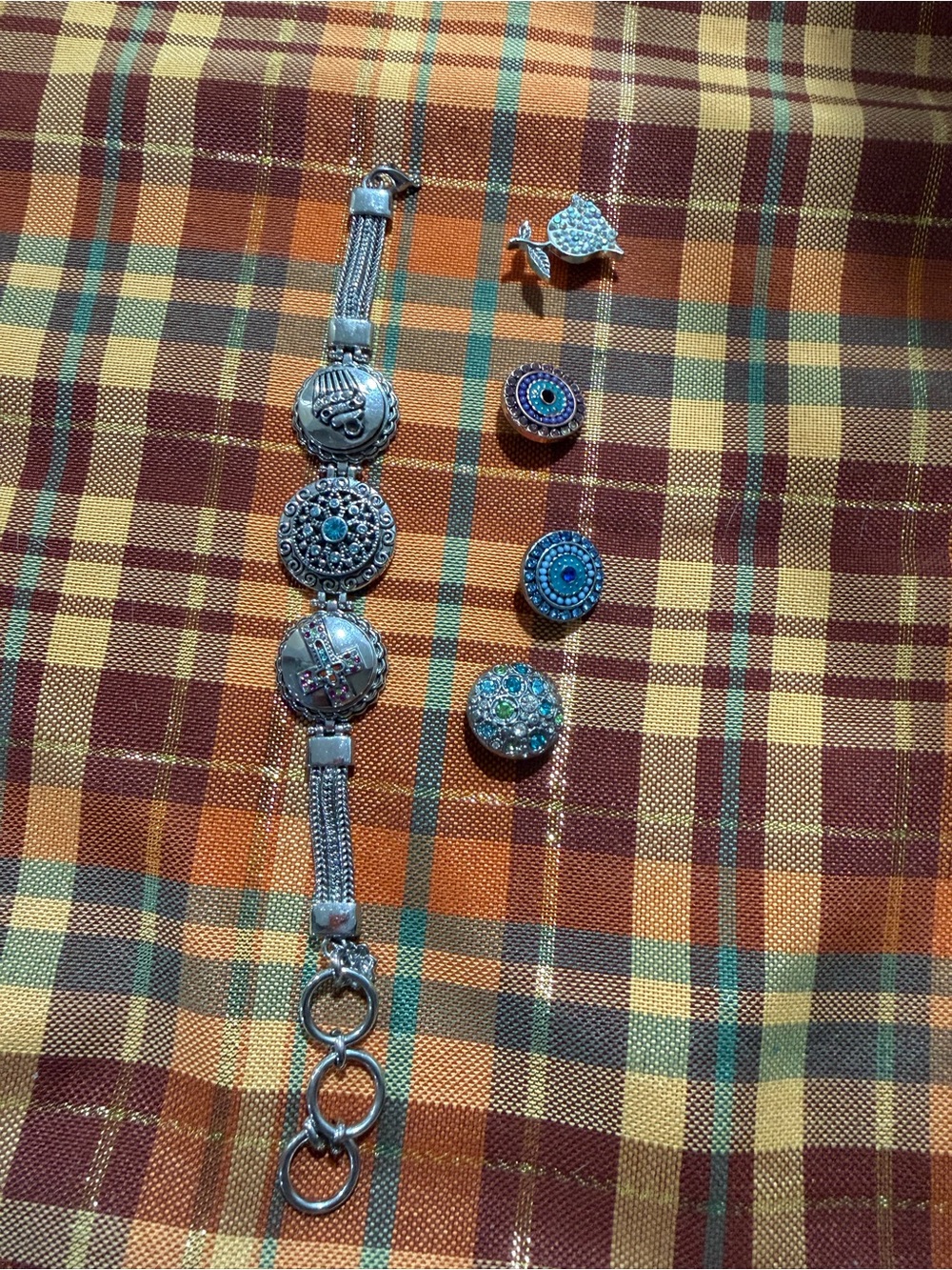 Silver-Tone Decorative Bracelet with Blue & Turquoise Accents